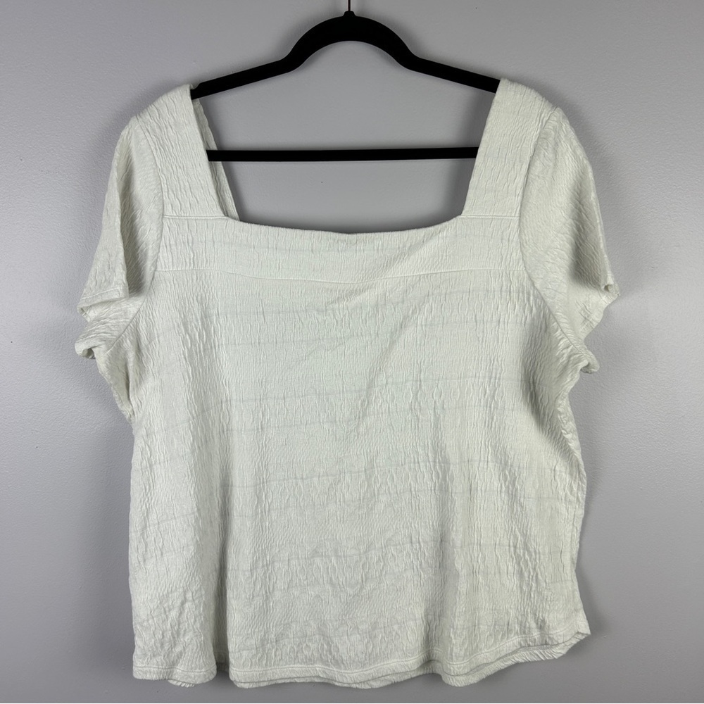 Lucky Brand Cotton Blend Square Neck Short Sleeve Top XL White - Picture 11 of 11
